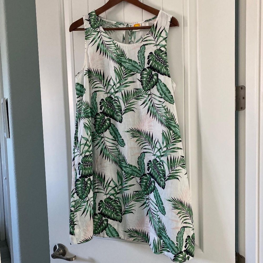 C&C California Linen Dress With Palm Leaves Sz L